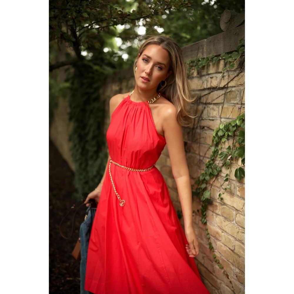 Michael Michael Kors Orange Red Chain Halter Shift Dress Womens‎ XS Sleeveless